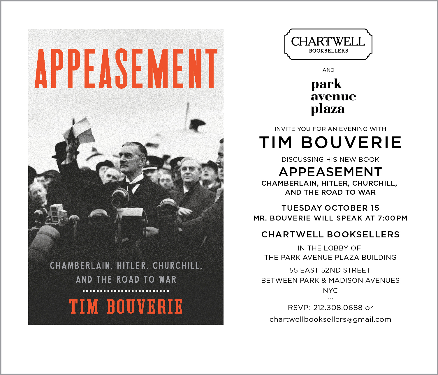 “APPEASEMENT:” AN EVENING WITH TIM BOUVERIE