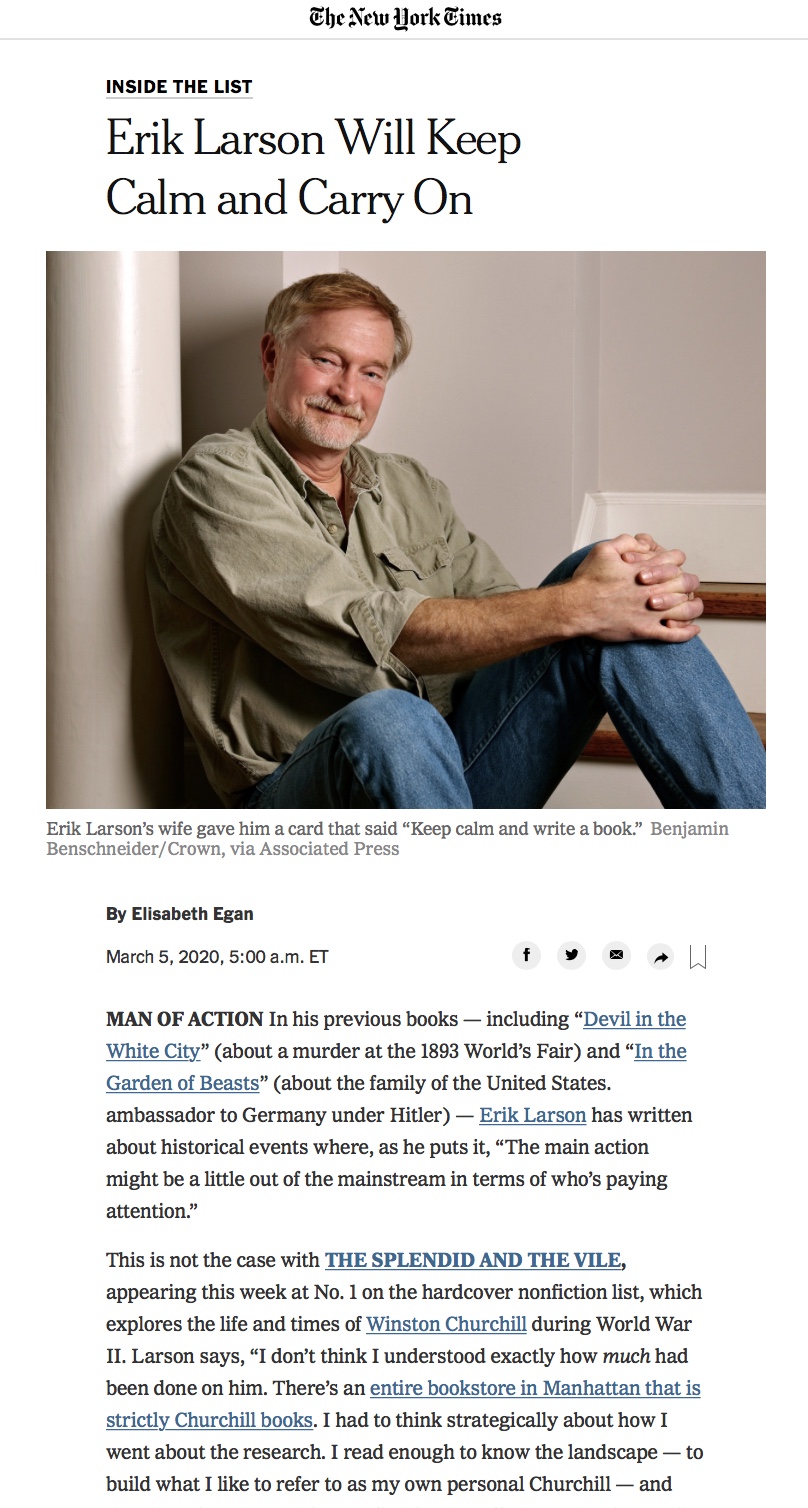 ERIK LARSON & CHARTWELL BOOKSELLERS IN THE N.Y. TIMES