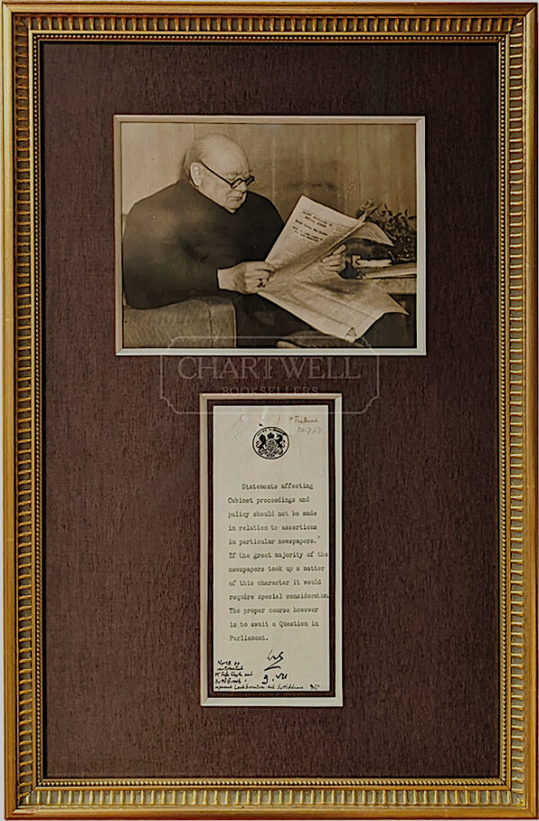 Product image: Framed ORIGINAL TYPED PARLIAMENTARY DIRECTIVE SIGNED by WINSTON CHURCHILL