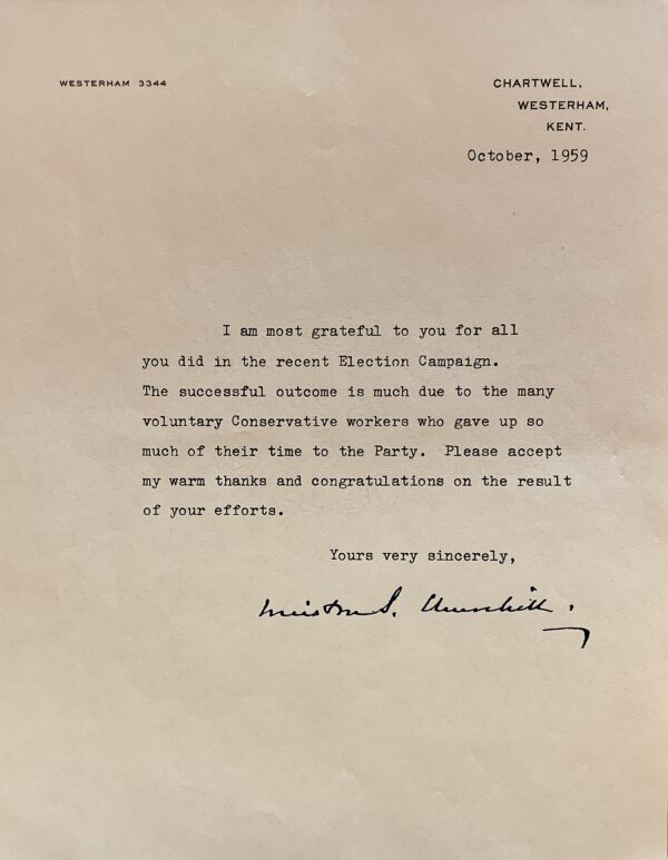 Product image: 1959 GENERAL ELECTION LETTER from Winston Churchill
