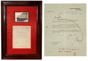 Product image: Framed ORIGINAL WORLD WAR II TYPED  LETTER to JOHN COLVILLE with INITIAL-SIGNED INK ANNOTATIONS BY WINSTON CHURCHILL