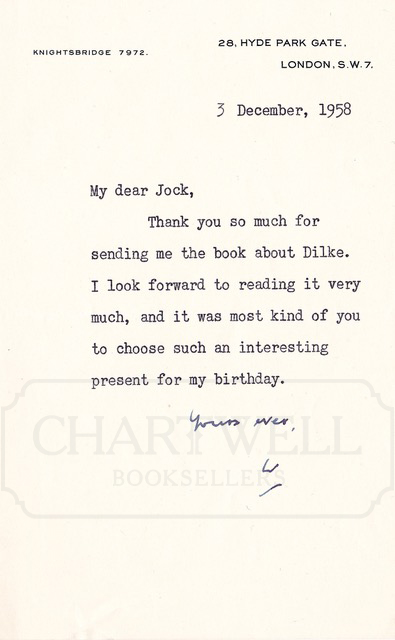 Product image: TYPED NOTE SIGNED FROM WINSTON CHURCHILL TO JOHN “JOCK” COLVILLE