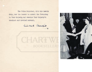 OFFICIAL TYPED NOTE SIGNED TO QUEEN ELIZABETH II FROM WINSTON CHURCHILL