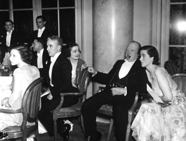 Product image: BETWEEN-THE-WARS VINTAGE POSTCARD of Winston Churchill and Charlie Chaplin