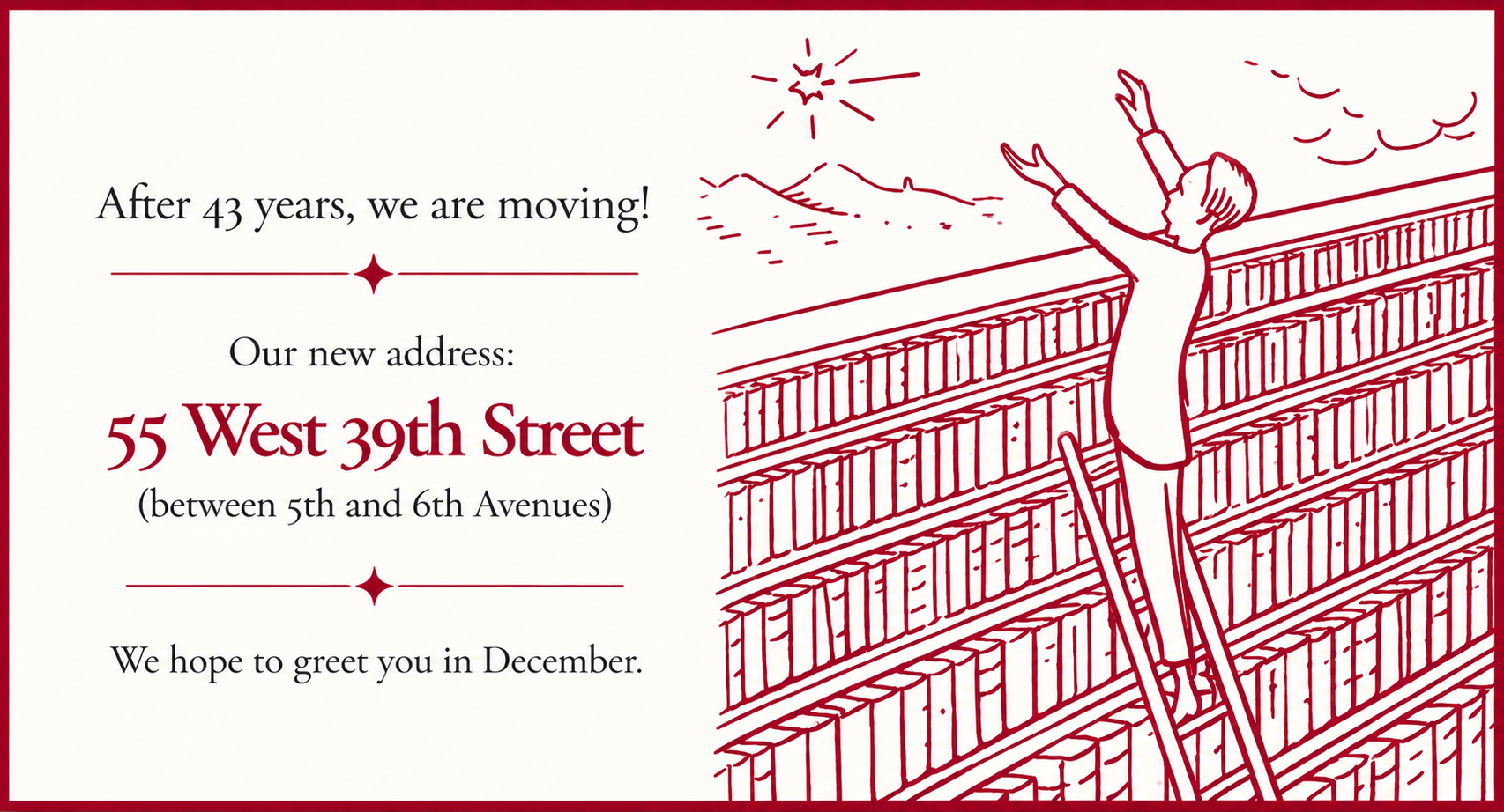 After 43 years we are moving: 55 West 39th Street